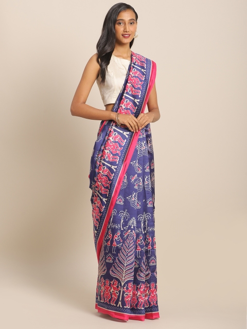 

KALINI Blue & White Art Silk Printed Saree