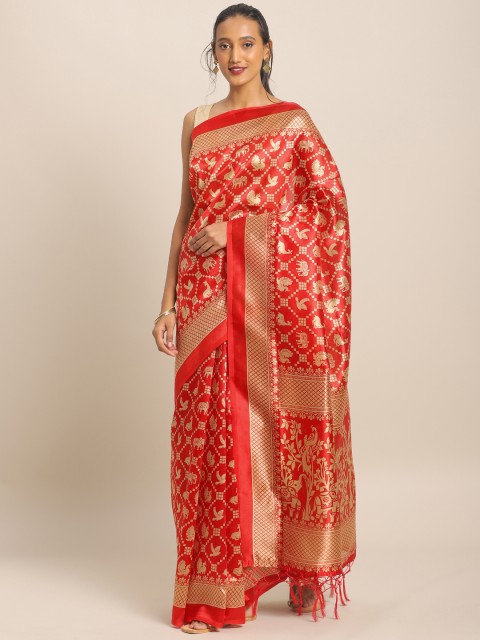 

KALINI Red & Gold-Toned Art Silk Printed Saree