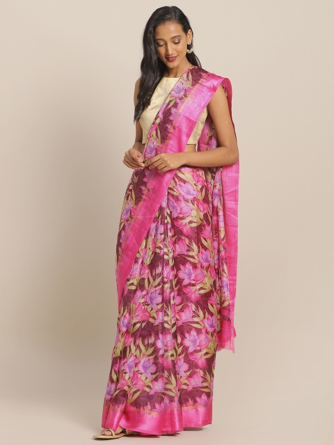 

KALINI Pink Printed Linen Blend Saree