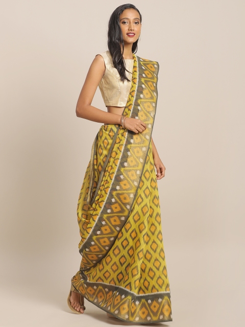 

KALINI Yellow Printed Linen Blend Saree