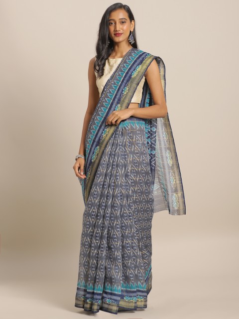 

KALINI Grey & Navy Blue Linen Blend Printed Saree