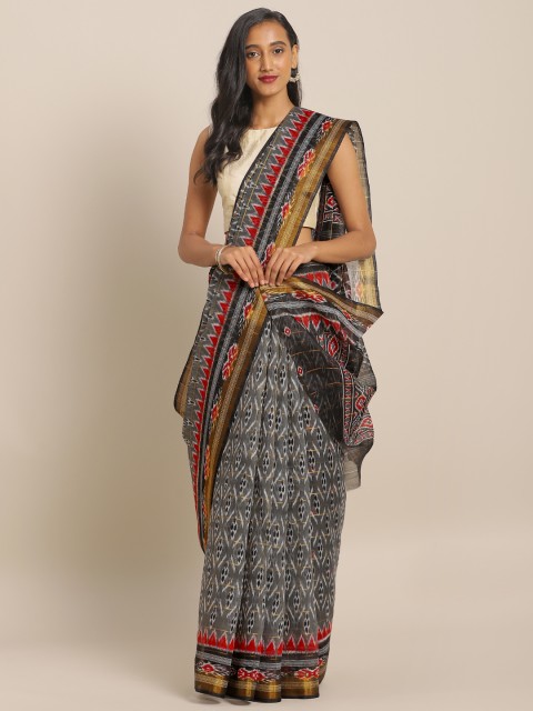 

KALINI Grey & Black Linen Blend Printed Saree