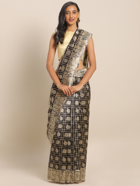 

KALINI Black & Beige Art Silk Checked Saree