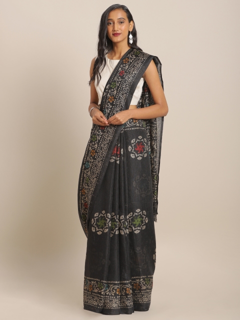 

KALINI Black & Grey Jute Cotton Printed Saree