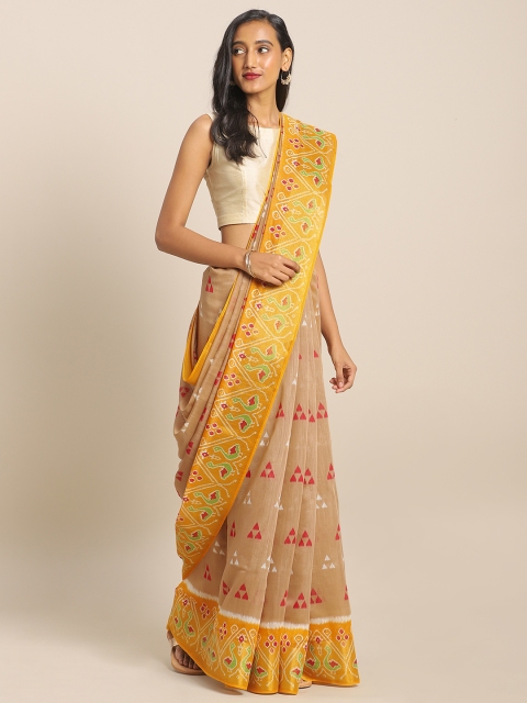 

KALINI Beige Printed Linen Blend Saree