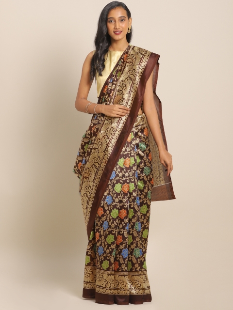 

KALINI Brown & Gold-Toned Art Silk Printed Saree