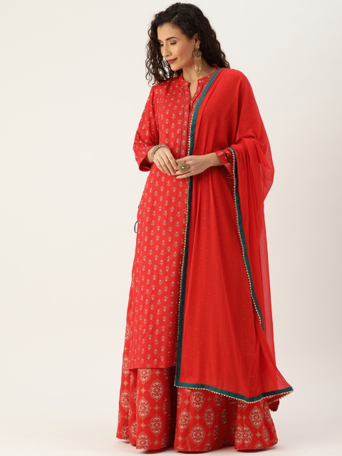 

Kvsfab Red Cotton Blend Unstitched Dress Material