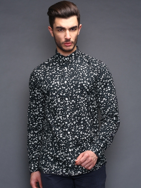 

SELECTED Charcoal Grey Printed Slim Casual Shirt