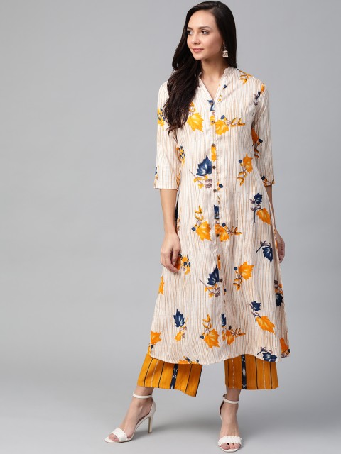 

Sbo Fashion Women Beige & Mustard Yellow Floral Print Kurta with Palazzos