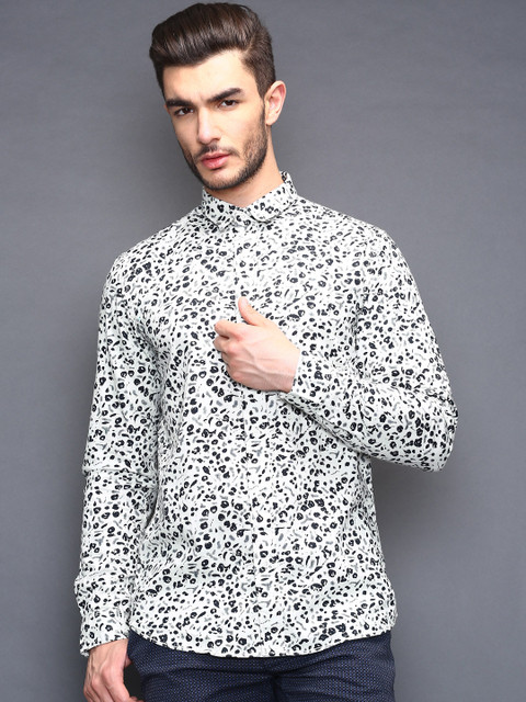 

SELECTED Cream-Coloured Printed Slim Casual Shirt