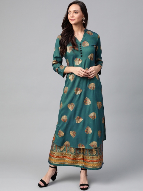 

Sbo Fashion Women Teal Blue & Golden Printed Kurta with Palazzos