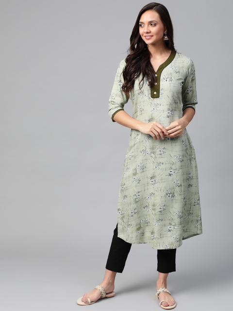 

Sbo Fashion Women Green & Navy Blue Floral Print Straight Kurta