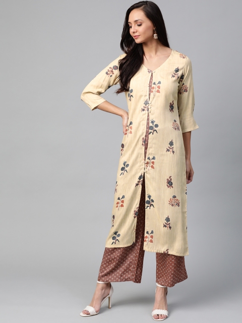 

Sbo Fashion Women Cream-Coloured & Maroon Printed Kurta with Palazzos