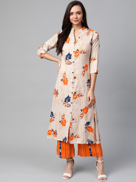 

Sbo Fashion Women Cream-Coloured & Orange Floral Print Kurta with Palazzos