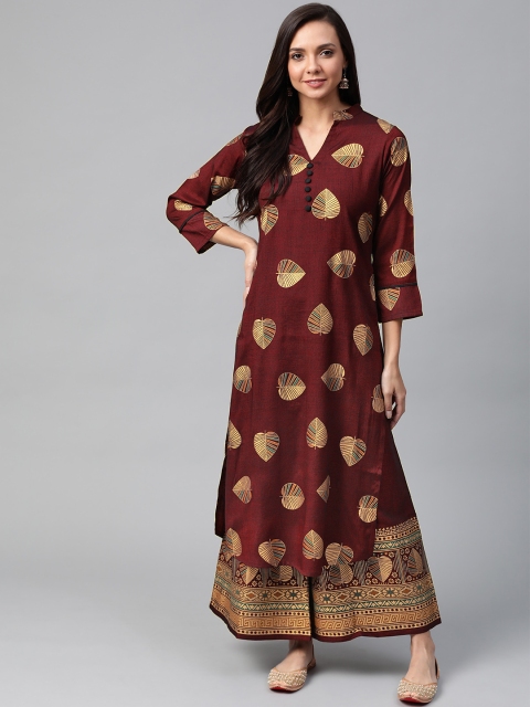 

Sbo Fashion Women Maroon & Golden Printed Kurta with Palazzos