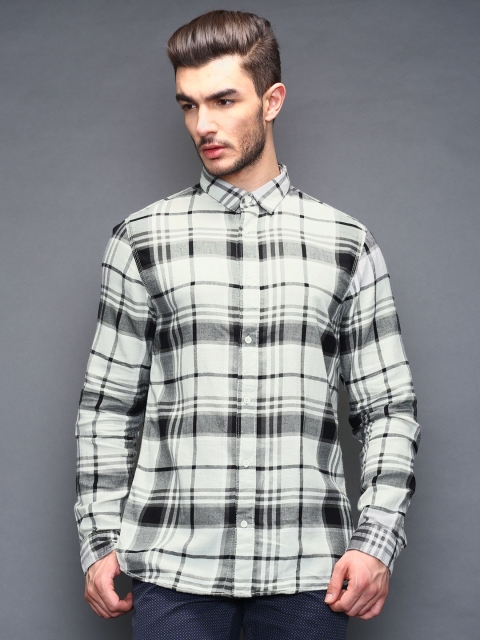 

SELECTED Off-White & Black Checked Casual Shirt