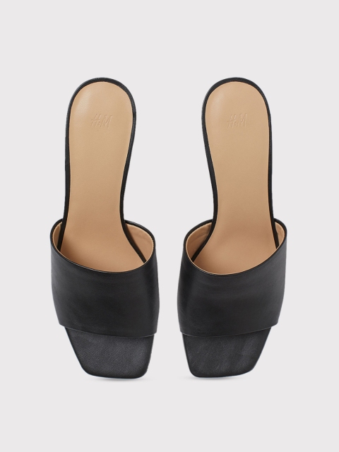 

H&M Women Black Solid Mules