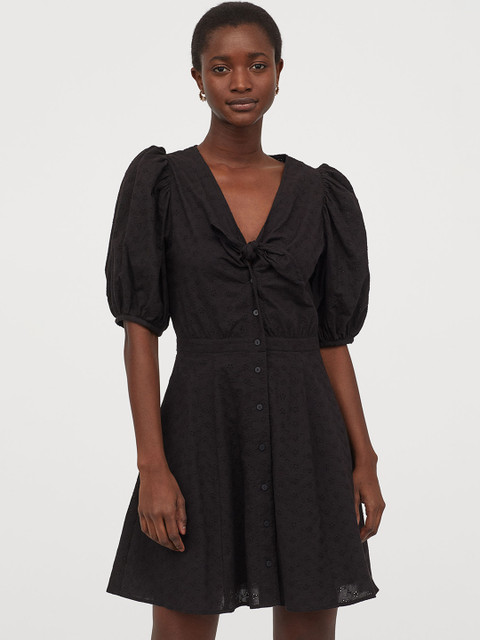 

H&M Women Black Schiffli Broderie Anglaise Dress