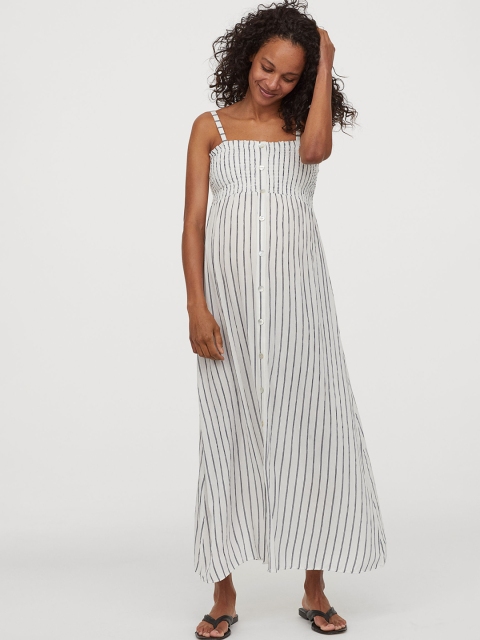 

H&M MAMA White & Navy Blue Striped Smocked Dress