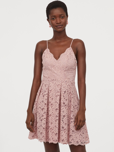 

H&M Women Old Rose Pink Short Lace Dress