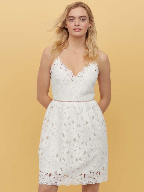 

H&M Women White Lace V-Neck Dress