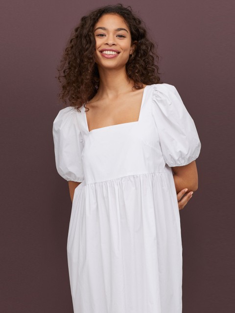 

H&M Women White Solid Cotton Poplin Dress