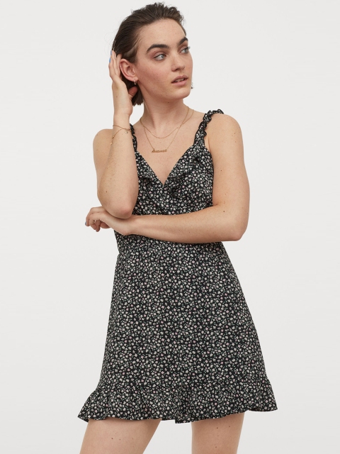 

H&M Women Multicolored Floral Print Flounced Wrap Dress, Multi