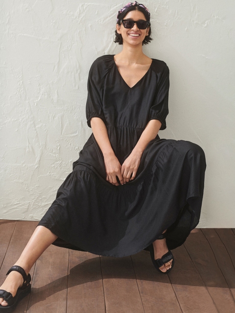 

H&M Women Black Solid Puff-Sleeved Dress