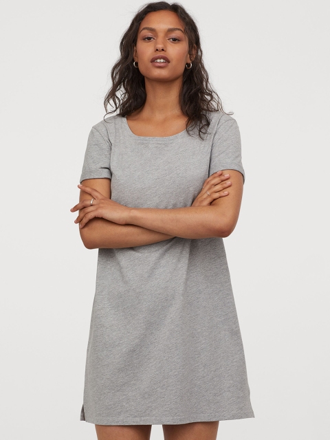 

H&M Women Grey Solid Jersey T-shirt Dress