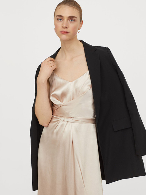 

H&M Women Champagne Wrap-Detail Satin Dress