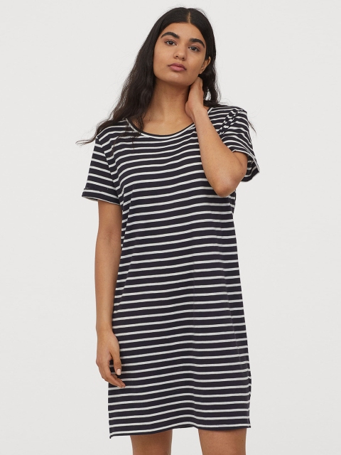 

H&M Women Navy Blue & White Striped Jersey T-shirt Dress