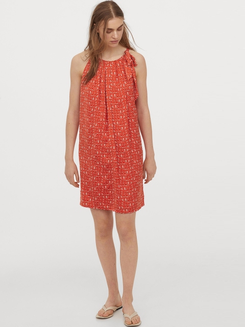 

H&M Women Orange Printed Bow-Detail Dress