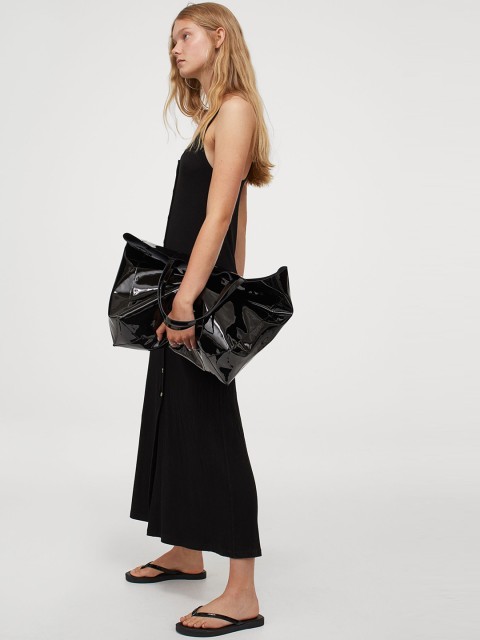 

H&M Women Black Solid Button-Front Ribbed Dress