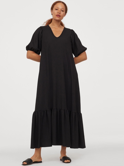 

H&M Women Black Solid Wide Tie-Detail Dress