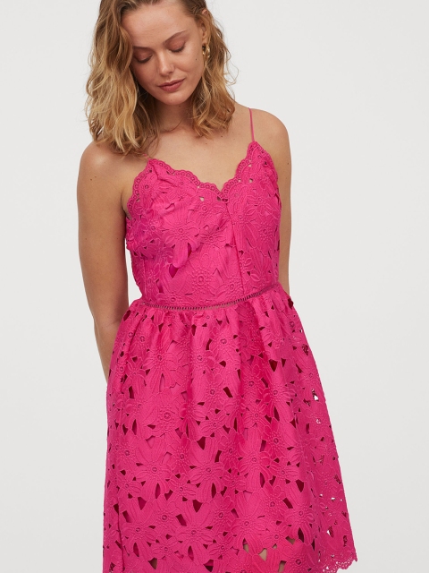 

H&M Women Pink Lace V-Neck Dress