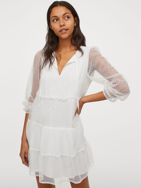 

H&M White Short Chiffon Dress