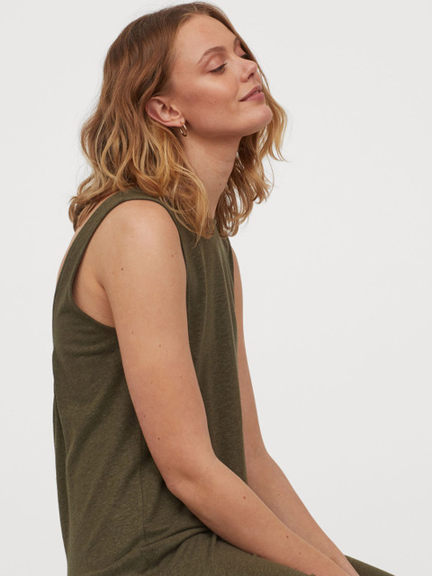 

H&M Olive Green Linen-Blend Dress