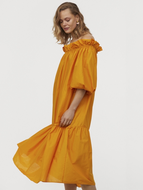 

H&M Women Mustard Yellow Solid Off-The-Shoulder Dress