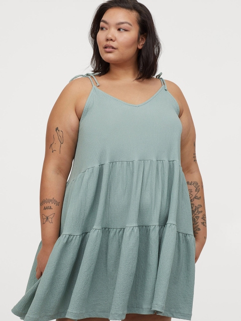 

H&M Plus Women Turquoise Blue Jersey Dress