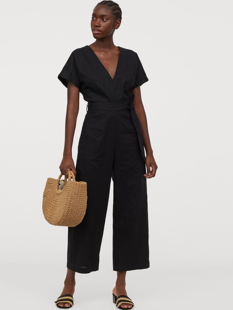 

H&M Women Black Linen-Blend Jumpsuit