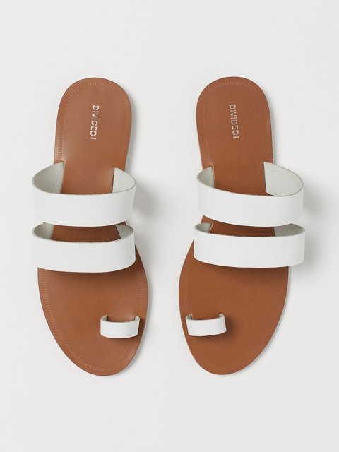 

H&M Women White Leather Open Toe Flats