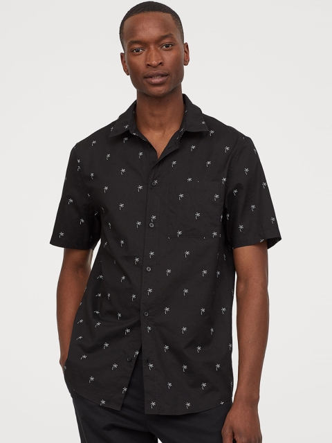 

H&M Men Black Printed Regular Fit Cotton Shirt