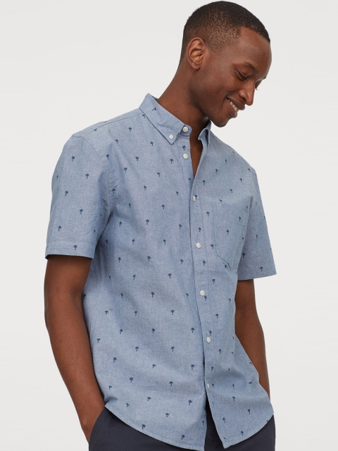 

H&M Men Blue Printed Oxford Shirt Regular Fit