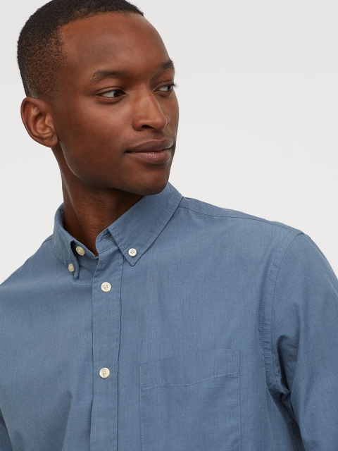 

H&M Men Blue Solid Cotton Shirt Regular Fit