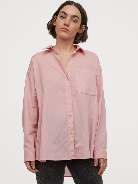 

H&M Women Pink Solid Cotton Shirt