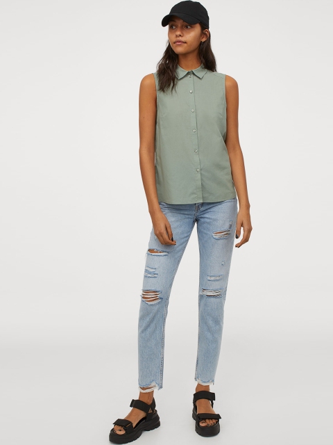 

H&M Women Green Solid Sleeveless Blouse