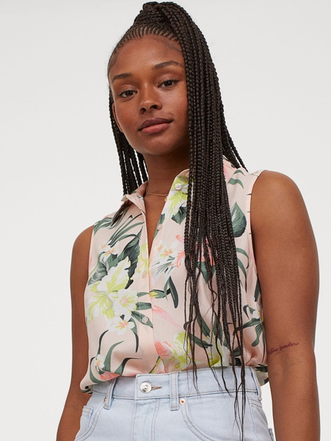 

H&M Women Pink Printed Sleeveless Blouse