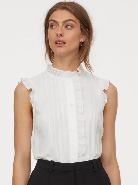 

H&M Women White Pleated Blouse