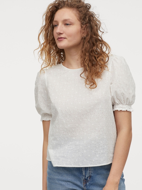 

H&M Women White Broderie Anglaise Blouse