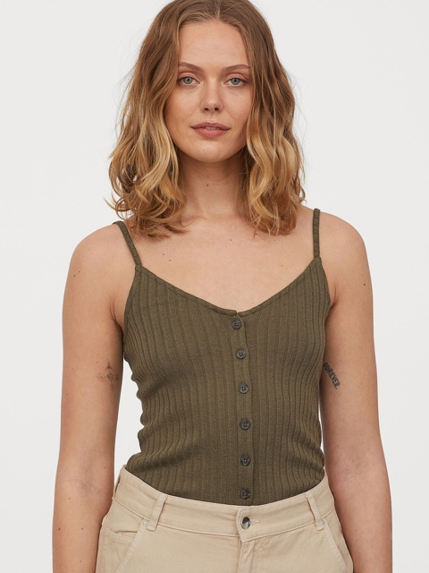 

H&M Women Green Ribbed Strappy Top